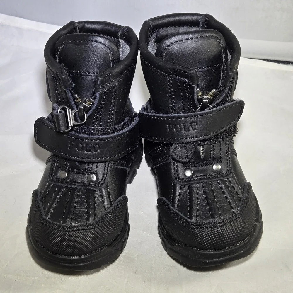 Polo Ralph Lauren Conquered Hi Boot Youth Size 4 Black Leather Zip Up